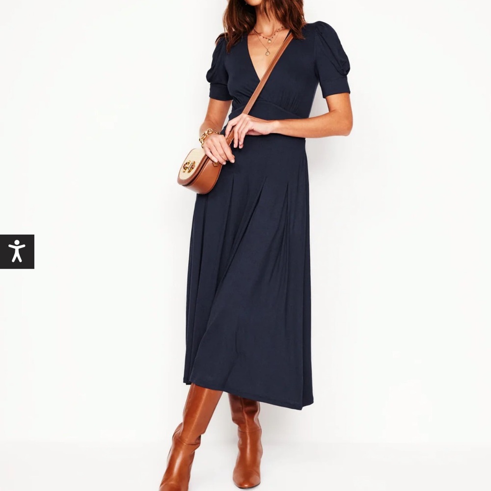Boden Navy Kristen Pleated Jersey Dress - Size 0